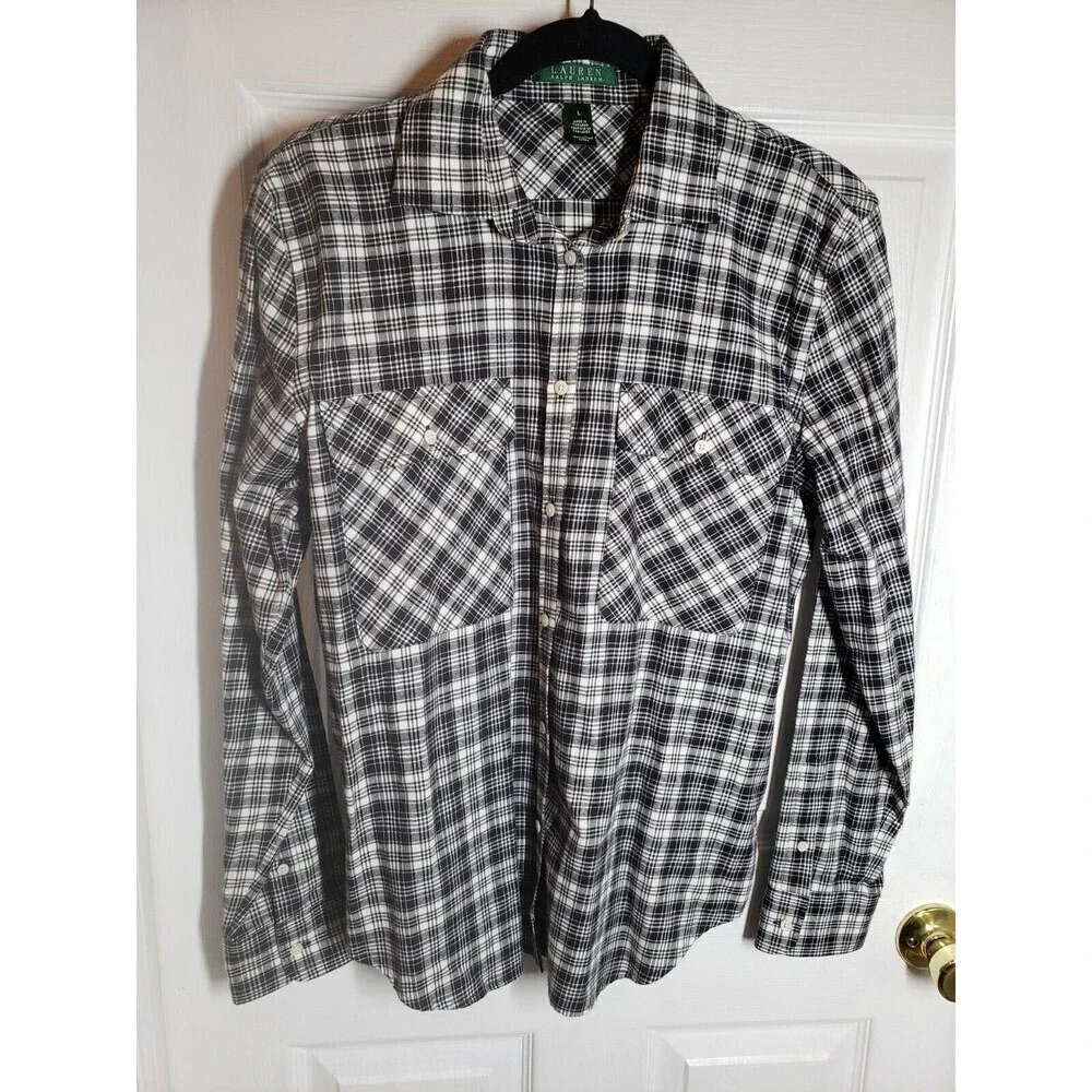 Lauren Ralph Lauren Women's Plaid Button Down Shirt Size Large